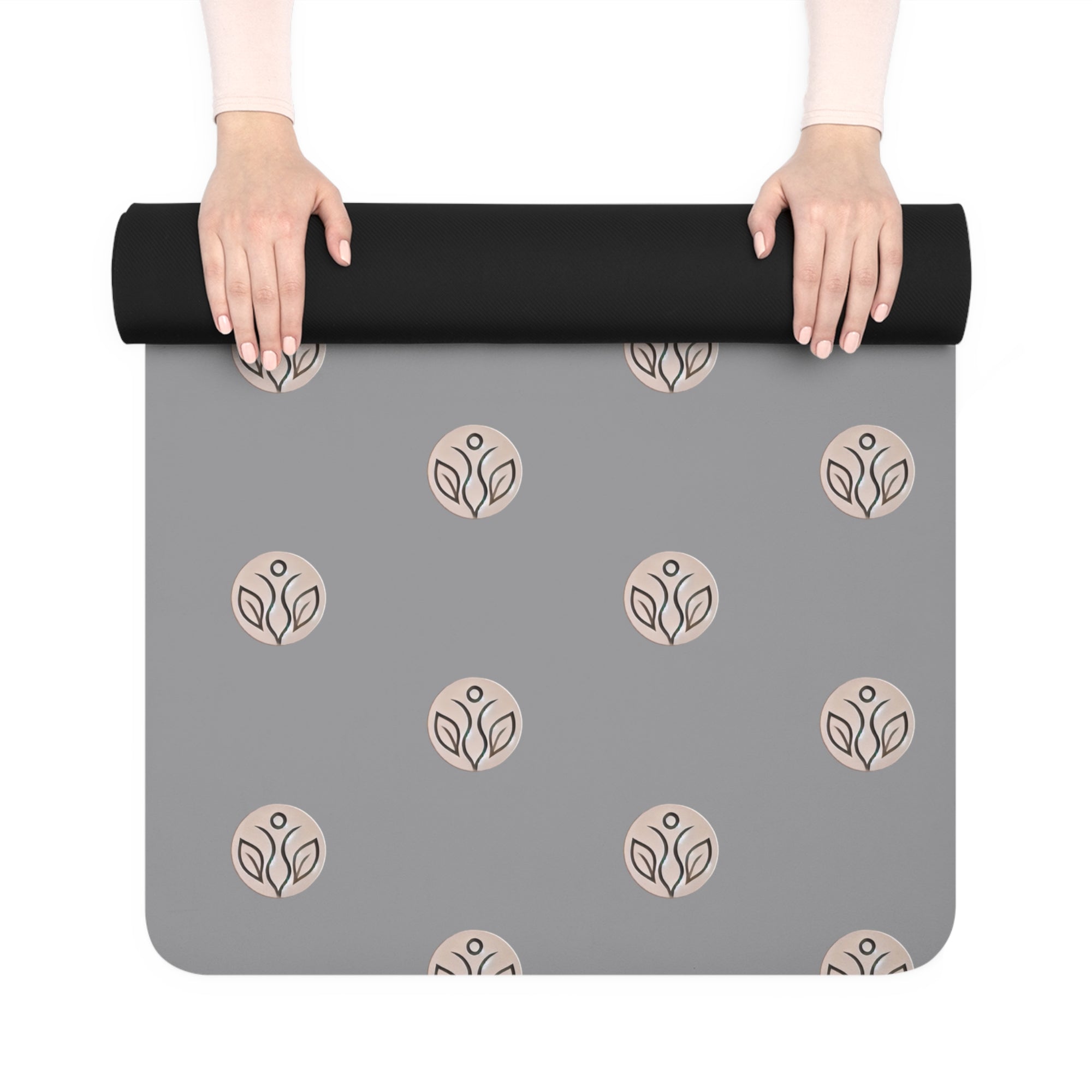 Slim &amp; Serene Grey Rubber Yoga Mat - Heart Design for Comfort and Support